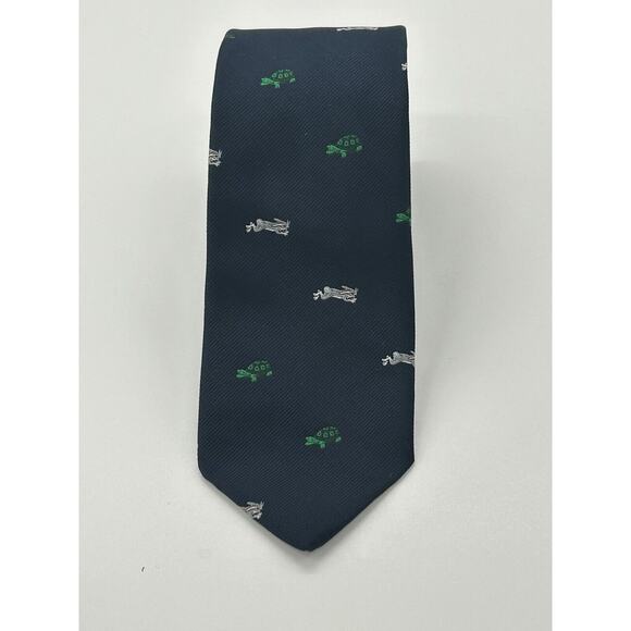 Chipp Tortoise & The Hare Blue Club Tie Vintage Navy Turtle Rabbit MINT Poly - Picture 4 of 8
